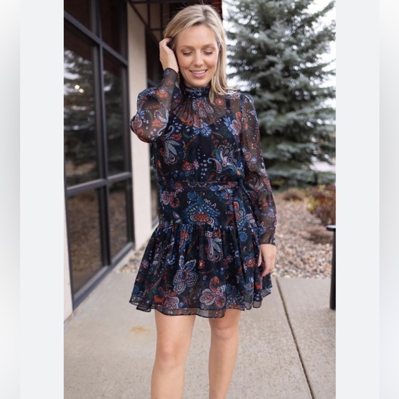 Veronica Beard Bolade Silk Georgette Paisley Tiered Mini dress Size 2 - Picture 2 of 16